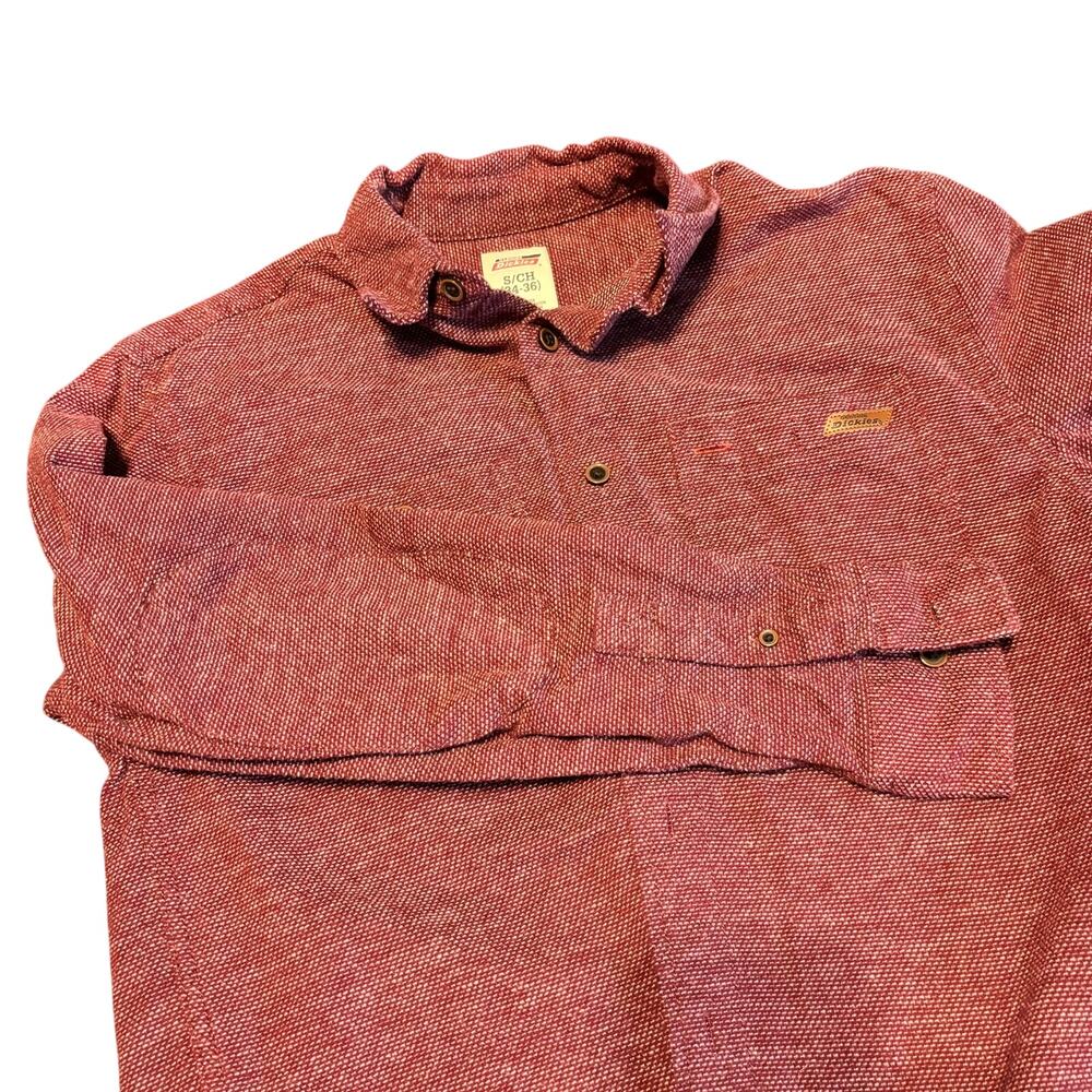 Dickies Men’s Long Sleeve Button Shirt Small Red Textured Cotton Workwear